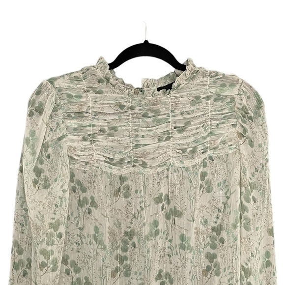 MAISON CINQCENT Semi-Sheer Printed Blouse Green S - Picture 2 of 7
